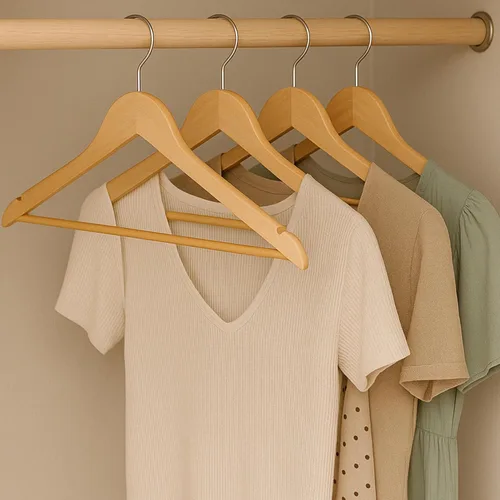 Vista 2 de Honey-Can-Do Perchas resistentes de madera de arce, barra ranurada antideslizante, perfectas para camisas y trajes, duraderas y elegantes, paquete