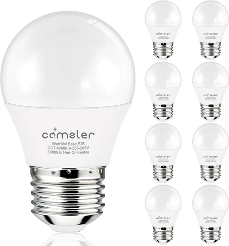 Vista 15 de comzler Bombilla pequeña de 6 W, luz blanca cálida de 2700 K, equivalente a 60 vatios, base de tornillo estándar E26 con forma A15/G45