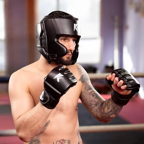 Vista 7 de Kruzak Unisex Boxing Headgears - MMA Training, Adjustable Padded, Kara,Muay Thai Headgear, Kickboxing, Sparring, Martial Arts, Karate, Taekwondo MMA