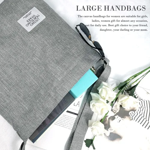 Vista 3 de Bolso de lona para mujer estilo retro de gran tamaño de lona estilo hobo cruzado casual para ir de compras y viajar