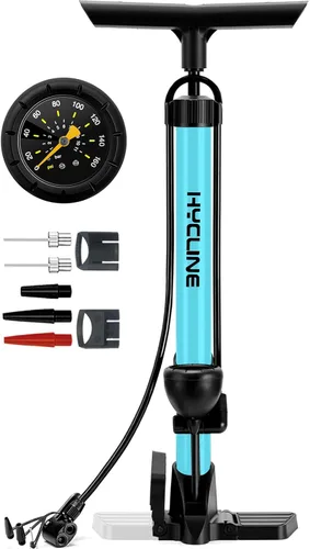 Vista 8 de Hycline Bomba de piso para bicicleta con manómetro: bombas de bicicleta de alta presión de 160 PSI - Bomba de aire duradera para válvulas Presta
