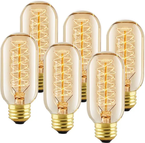 Paquete de 6 bombillas Edison T45, 40 W, con base vintage E26, bombillas incandescentes de vidrio ámbar regulables, lámpara blanca cálida de 120 V