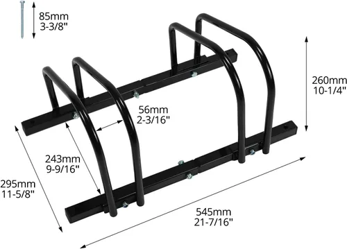 Vista 6 de QWORK Soporte de suelo resistente para 2 bicicletas, soporte de acero con recubrimiento en polvo para uso en interiores y exteriores, compatible