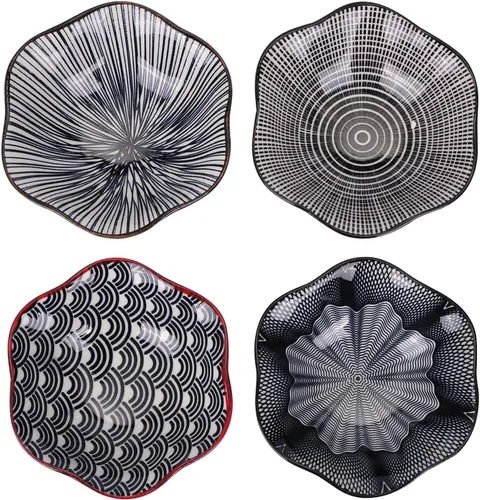 Vista 8 de VanEnjoy Juego de 4 platos japoneses de cerámica de estilo moderno para salsa de soja, platos de salsa de soja