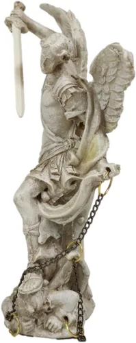 Vista 3 de Ebros - Figura coleccionable de San Miguel con acabado marfil con estatua de Lucifer encadenada de 5 pulgadas de alto, el guerrero protector general