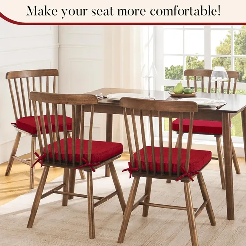 Vista 6 de Basic Beyond Cojines para sillas de comedor, paquete de 6, cojines para sillas de cocina con lazos y respaldo antideslizante, 16 x 16 pulgadas, Rojo