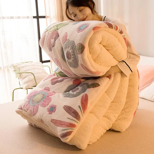 Vista 2 de Manta de invierno súper cálida de cordero, terciopelo grueso de doble cara, manta de cama suave de forro polar reversible de primera calidad