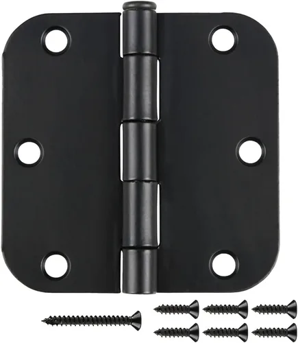 Vista 19 de Paquete de 3 bisagras de puerta negras mate de 3.5" x 3 1/2" bisagra de puerta redonda interior de 3 ½", radio de 5/8" acabado plano de hierro