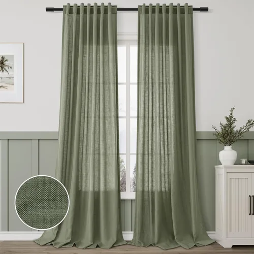 Vista 72 de Aersas Aqua Green Linen Curtains 84 Inches Long 2 Panels Set Back Tab Rod Pocket Living Room Curtain Farmhouse Rustic Light Filtering Hook Drapes