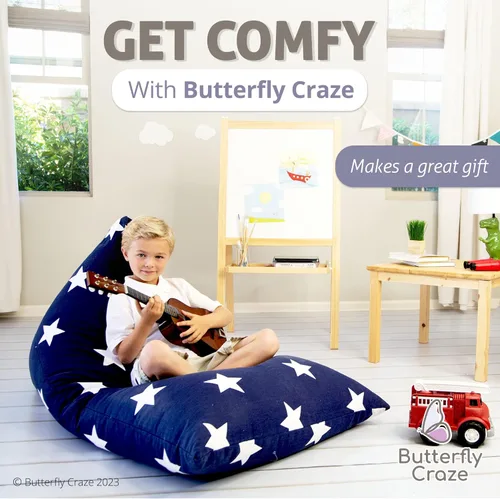 Vista 9 de Butterfly Craze - Asiento tipo puf con espacio de almacenamiento para rellenarse con muñecos de peluche - Asiento y organizador de juguetes de gran