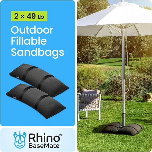 Vista 2 de Rhino BaseMate Paquete de 2 pesos base para paraguas – Bolsas de arena rellenables para exterior para base y soporte de paraguas Pesos resistentes