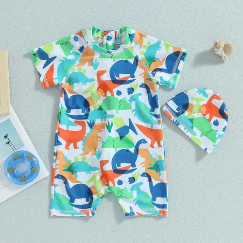 Vista 8 de Traje de baño de una pieza para bebé recién nacido, con cremallera, de manga corta, con cremallera, protección solar