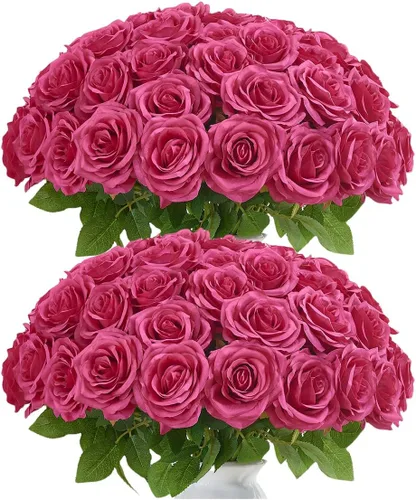 Vista 40 de 10 rosas artificiales abiertas, tallos de rosas artificiales para arreglos de boda, ramo de novia, centro de mesa, flores de seda sintética falsas