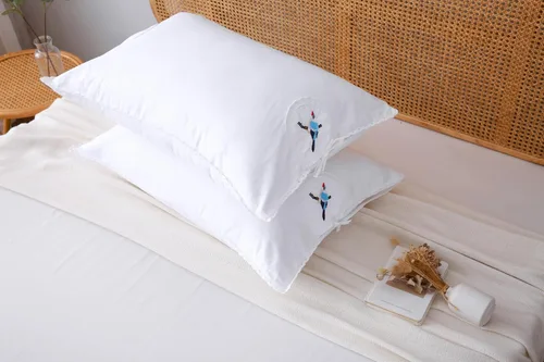 Vista 3 de Fundas de almohada bordadas blancas, fundas de almohada de pájaros con encaje, 100% algodón, paquete de 2 unidades, tamaño individual estándar 26 x