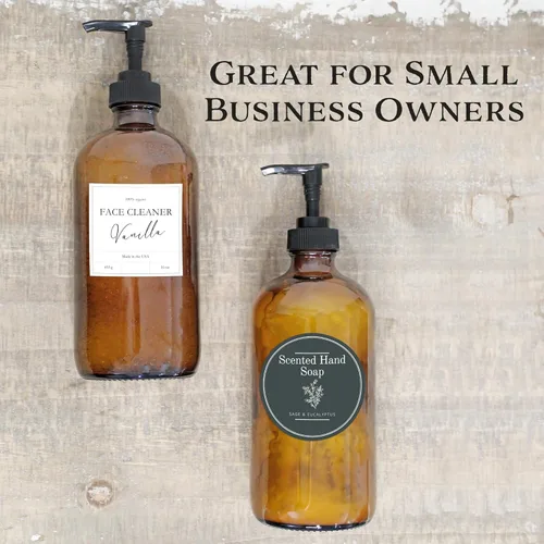 Vista 8 de Botellas vacías de 16 onzas de vidrio, estilo Boston, redondas con despachador negro de plástico libre de bisfenol A, 2 unidades, reutilizables