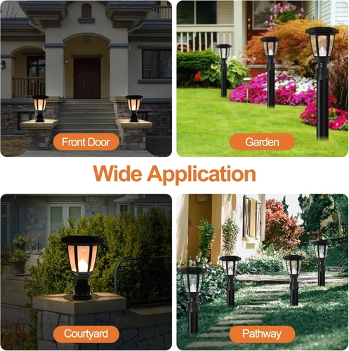 Vista 7 de FUDESY Lámpara solar para poste al aire libre, luces LED impermeables para postes de valla alimentadas por energía solar con base de montaje