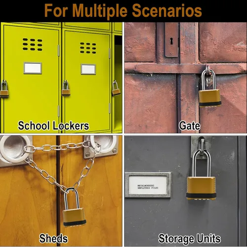 Vista 6 de 4 paquetes de candados de combinación con grillete largo - 105mm Candados de combinación resistentes, candado combinado impermeable para exteriores
