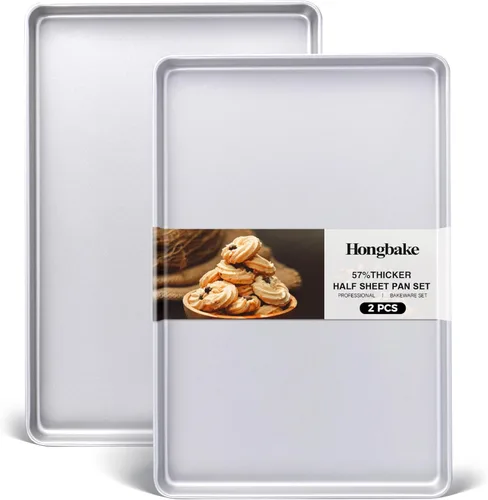 Vista 8 de HONGBAKE 2 piezas de bandeja plana grande para galletas sin bordes, bandeja para hornear aislada antiadherente, bandejas de horno comercial