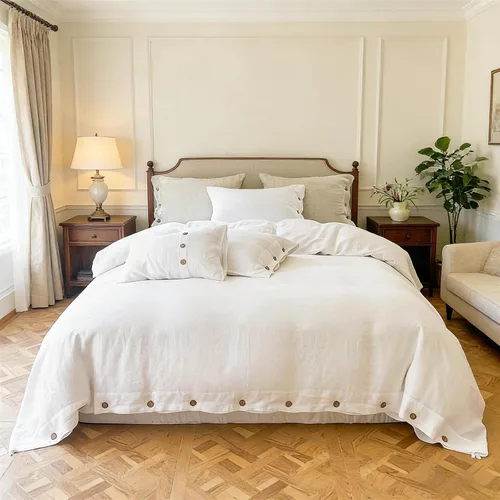 Vista 50 de Simple&Opulence - Juego de funda de edredón 100 % lino, 2 piezas con cierre de botón de coco, de lino francés lavado, color liso, suave