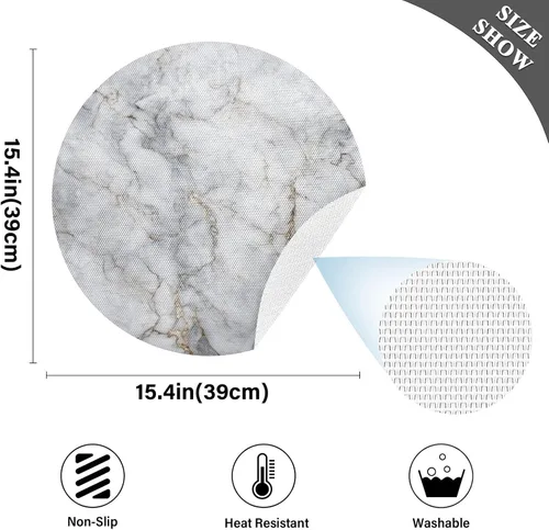 Vista 4 de Marble White Golden Pattern Placemats Washable Round Placemats for Dining Table Place Mats for Kitchen Heat Resistant Placemat for Kitchen Indoor