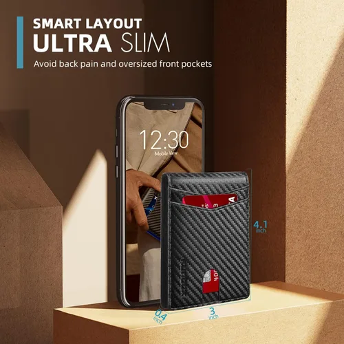 Vista 3 de Runbox. Carteras delgadas y minimalistas para hombres con bloqueo RFID, para el bolsillo frontal, cartera de cuero para hombre., cartera Rfid, S