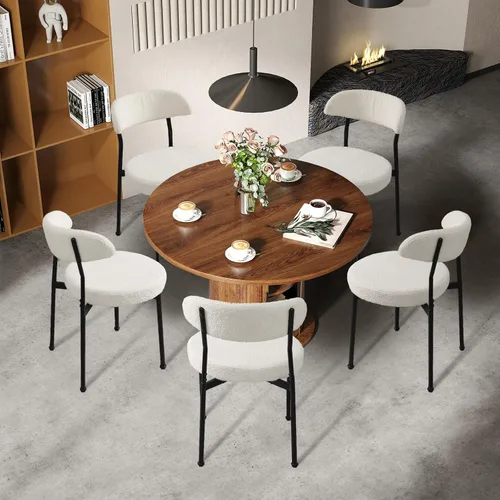 Vista 7 de SoarFlash Mesa de Comedor Redonda de 47 Pulgadas para 4-6 Personas, Mesa de Cocina Circular Estilo Granja con Espacio de Almacenamiento, Base