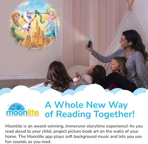 Vista 3 de Moonlite - Miniproyector de cuentos con 4 historias de Frozen de Disney, una manera mágica de leer juntos, libros de cuentos digitales de princesas