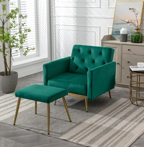 Vista 2 de Moderna tumbona de terciopelo para interiores con 3 ángulos reclinables, se convierte en reclinablecama, sofá cama convertible para sala de estar