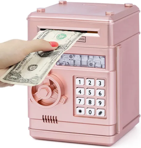 Vista 11 de Refasy Alcancía para dinero en efectivo, cajero automático, banco electrónico de monedas para niños de 3 a 12 años, caja de ahorro de dinero, mini