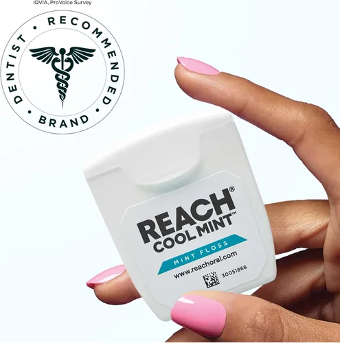 Vista 5 de REACH Hilo dental Cool Mint, menta fresca, removedor de placa para dientes, resistente a las trituraciones, encerado, fácil de encías y dientes