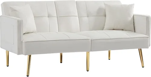 Vista 5 de Sofá cama, sofás cama y sofás con 2 tazas – Sofá reclinable convertible de 69 pulgadas, moderno sofá futón ajustable de terciopelo, sofás, cama