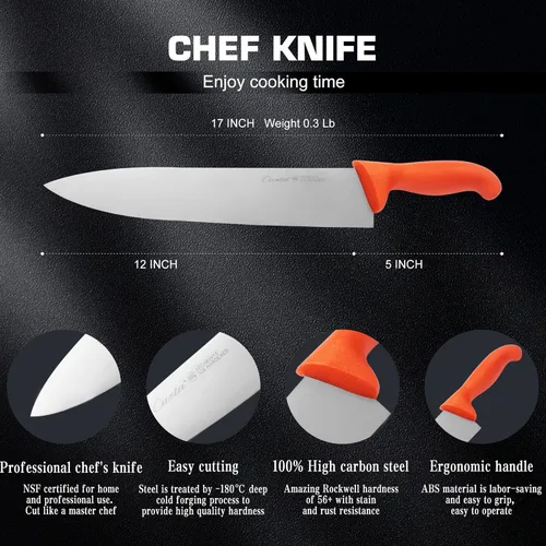 Vista 2 de CURTA Cuchillo de chef, NSF, cuchillo de cocina profesional de 12 pulgadas para acero inoxidable al carbono con mango ergonómico, apto