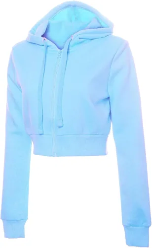 Vista 2 de MixMatchy Women's Solid Fleece Long Sleeve Zip Up Crop Detail Hoodie Jacket