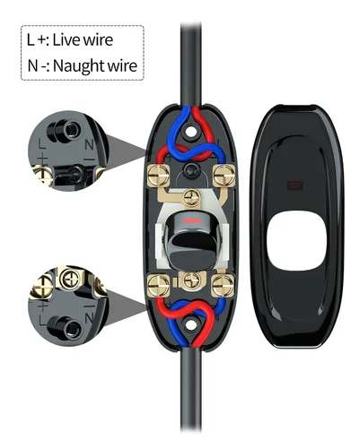 Vista 3 de Interruptor de electrodomésticos, botón de encendido/apagado, lámpara de mesa, luz de escritorio, interruptor de cable en línea, 250 V, 10 A, negro