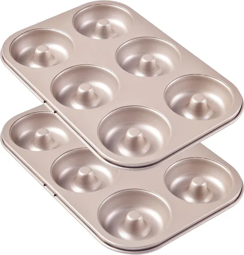 Vista 12 de Molde para Donas y Pastel, 12 Cavidades Antiadherente Anillo para Donas, Utensilios de Hornear para Horno (Oro Champán)