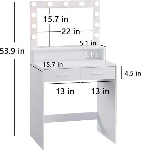 Vista 15 de MIRROTOWEL Escritorio de tocador de 47.5 pulgadas con espejo grande, 3 modos de iluminación de color, brillo ajustable, cómoda con 3 cajones y 2