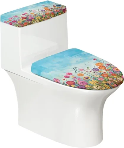 Vista 19 de Puprle - Funda para tapa de inodoro de mármol blanco, resistente a salpicaduras, con borde elástico, fundas suaves para inodoro de baño, se adapta a