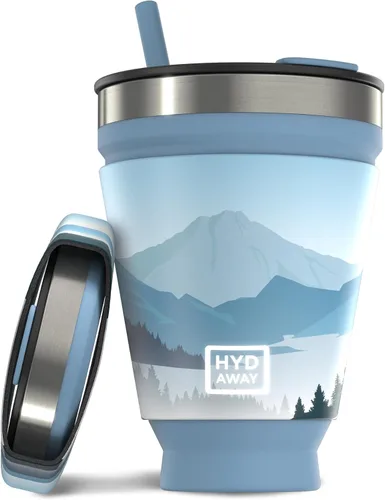 HYDAWAY Vaso plegable de 16 onzas, sin BPA, vaso de silicona reutilizable con tapa y funda aislante, perfecto para café, viajes y uso diario Cascadia