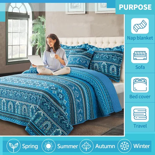 Vista 2 de Colecciones de juegos de cama Juego de edredón de algodón tamaño King, edredones bohemios tamaño King, juego de ropa de cama floral bohemio