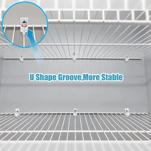 Vista 4 de Paquete de 24 clips de pared para estanterías, clips para armarios, clips de alambre con bucle, clips de estante de plástico, soportes de estante