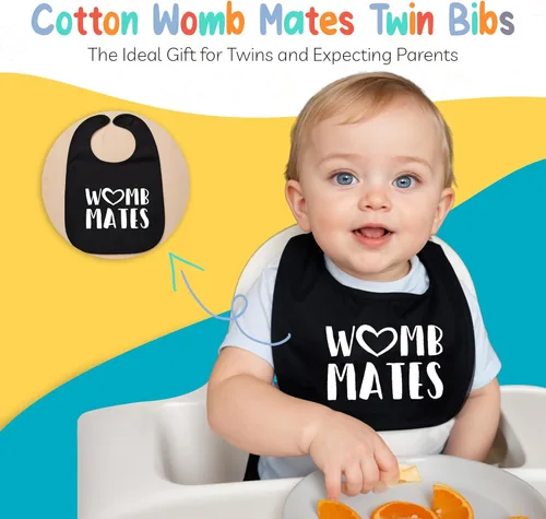 Vista 2 de 100% Cotton Womb Mates Twin Bibs – Soft, Stylish & Breathable for Boys & Girls – Perfect for Drooling & Teething