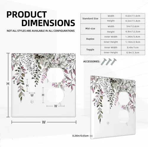 Vista 849 de Cubiertas de Interruptor de Luz Decorativas de Bosques de Hongos Bohemios de 2 Bandas Rocker Decora, Cubiertas de Enchufes Decorativas, Placa