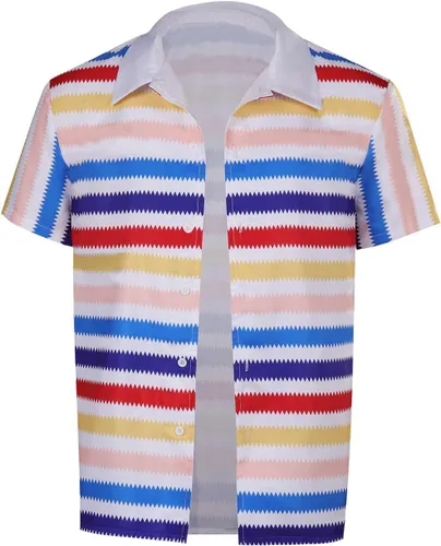 Vista 2 de Disfraz de muñeca para hombre adulto 1964 muñeca Cosplay arco iris camisa traje retro casual traje de playa