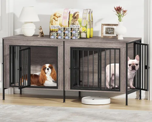 Vista 17 de EasyCom Mueble de jaula para perros para 1 o 2 perros, jaulas resistentes para perros individuales/dobles para perros pequeños, medianos y grandes