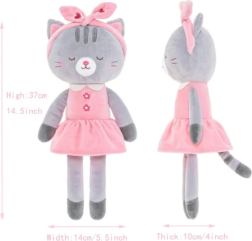 Vista 7 de Lazada Muñecas de gato de peluche de gatito de peluche para bebé, regalos gris con banda para el pelo de 16 pulgadas
