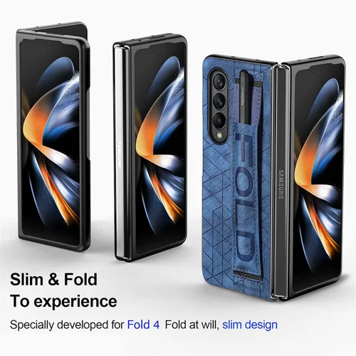 Vista 2 de Asuwish Funda de cuero para Samsung Galaxy Z Fold 4 5G 2022 y accesorios para celulares, funda de cuero con soporte para S Pen Ranura Correa de Azul