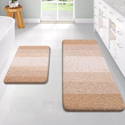 Vista 28 de OLANLY - Juego de tapetes para baño de 2 piezas, de microfibra, suaves y absorbentes, antideslizantes, lavables a máquina y para secadora, felpudos