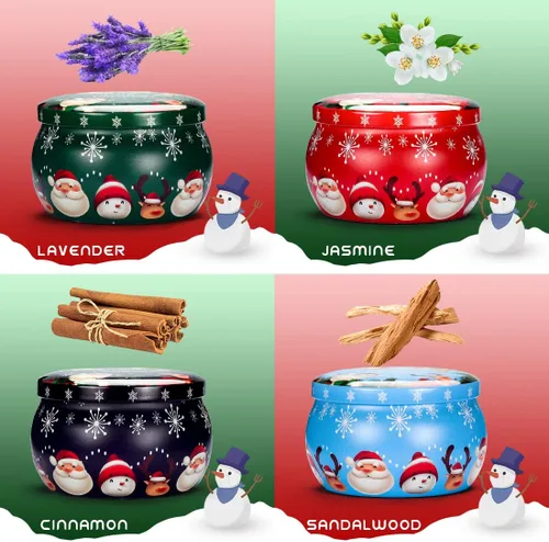 Vista 3 de AGLARY Velas perfumadas de regalo para mujer, juego de 4 velas de aromaterapia, cera de soja natural, juego de regalo de velas perfumadas de Navidad