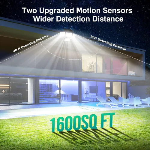 Vista 4 de Luces solares para exteriores – 3000 lm, 188 luces LED con sensor de movimiento, 4 cabezales IP65, luces de inundación de seguridad alimentadas a