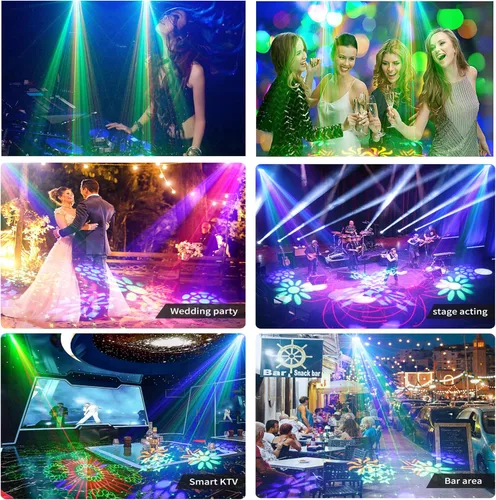 Vista 6 de Luces de discoteca todo en uno, luces de escenario de fiesta, DMX512, activadas por sonido, luces estroboscópicas de DJ para karaoke, Navidad